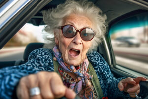 Elderly senior woman driving