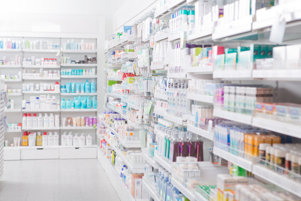 Pharmacy interior with blurred background