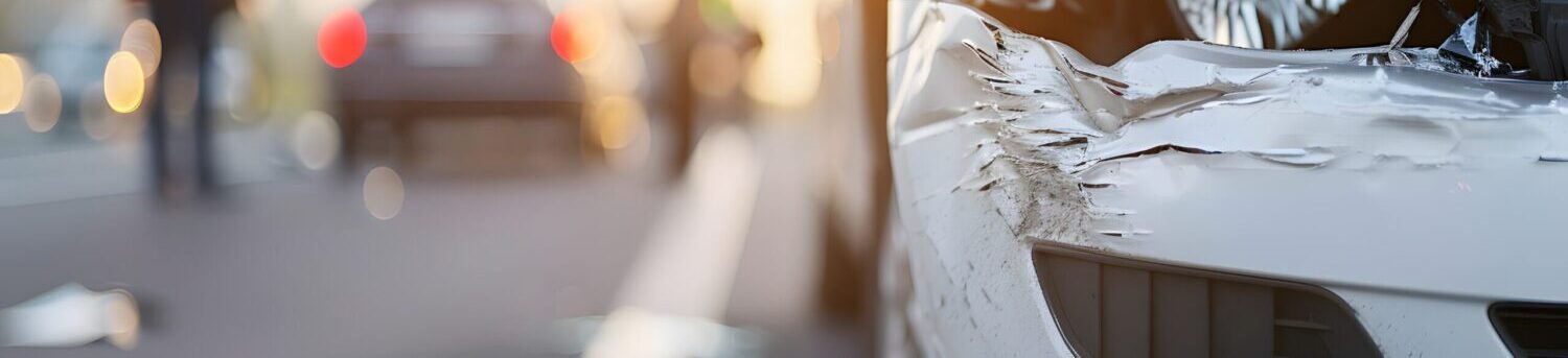 car big damaged and broken by accident on road parking can not drive any more. With copy space for text or design