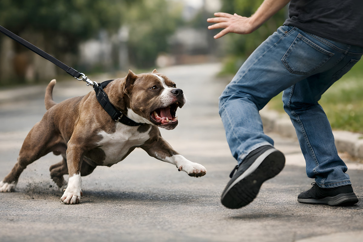Dog Attack with Lunging Pit Bull, Personal Injury Concept, Aggressive Dog