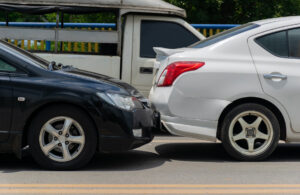 Car crash from car accident on the road in wait insurance.