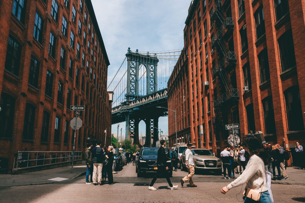 New York City, NY, USA - 04/20/2019: Famous and best view of Brooklyn Bridge